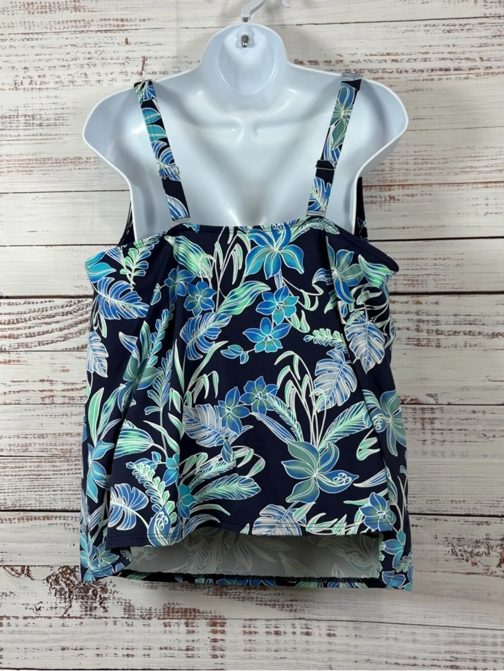 Lands End Navy Floral Underwire Tankini Swim Top